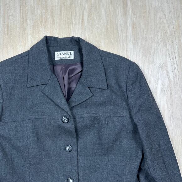 Gianni Essentials Charcoal Gray Wool 4-Button Office USA Lined Blazer Jacket 8 - Picture 2 of 12